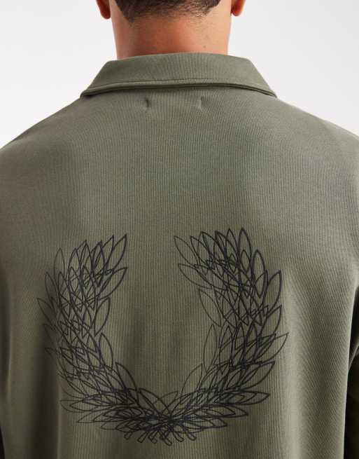 Sudadera verde con estampado gráfico del logo y cremallera corta Light Box de Fred Perry, 5 de 5