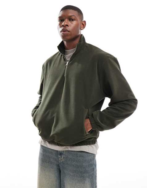 Sudadera verde de corte cuadrado extragrande con cremallera corta de felpa de ASOS DESIGN - view 1
