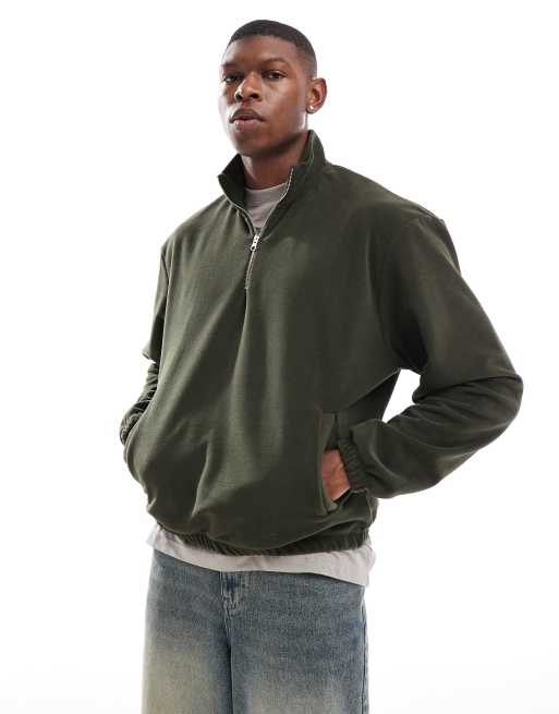 Sudadera verde de corte cuadrado extragrande con cremallera corta de felpa de ASOS DESIGN