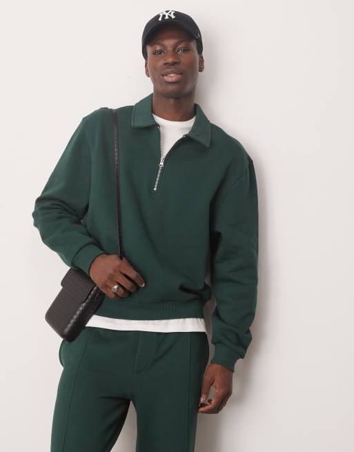Sudadera verde de corte cuadrado extragrande y estilo rugby con cuello tipo polo de ASOS DESIGN (parte de un conjunto)