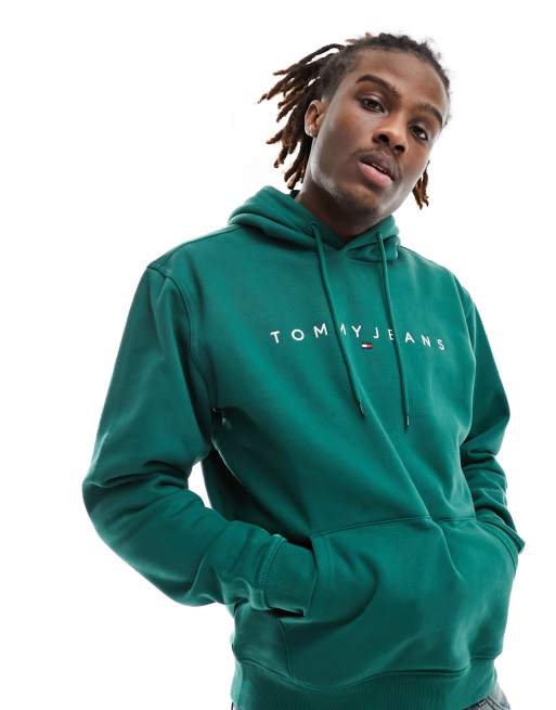 Sudadera verde de corte estándar con capucha y logo lineal de Tommy Jeans