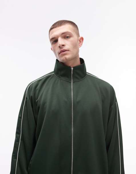 Sudadera verde deportivo extragrande con cremallera y detalle de ribetes dobles de Topman (parte de un conjunto) - view 1