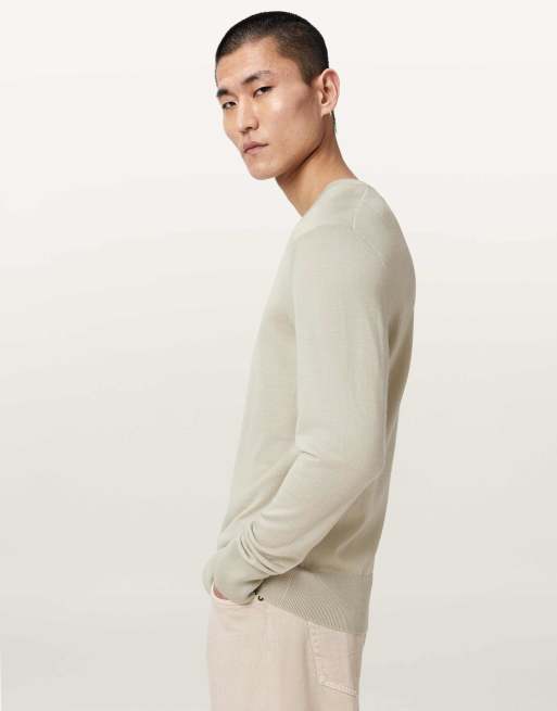 Sudadera verde empolvado con cuello redondo de lana de merino Mode de AllSaints, 4 de 7