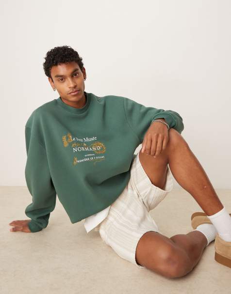 Sudadera verde extragrande con bordado y estampado en el pecho de ASOS DESIGN - view 1