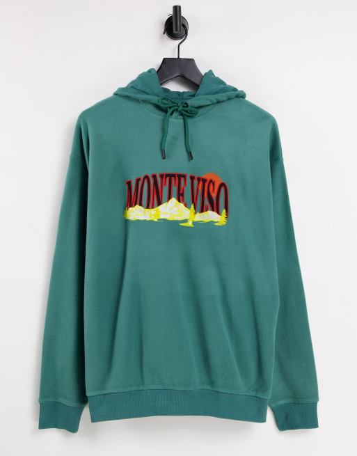 Sudadera verde extragrande con capucha con bordado de montaña de tejido polar de ASOS DESIGN