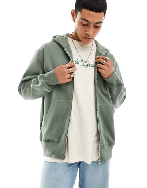 Sudadera verde extragrande con capucha y cremallera de tejido grueso de ASOS DESIGN