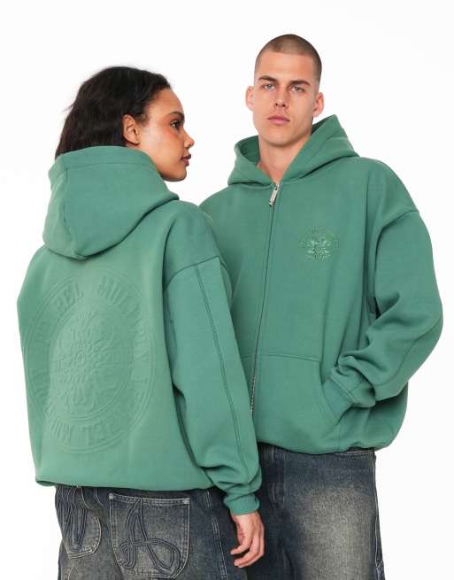 Sudadera verde extragrande con capucha y cremallera oculta de Multiply Apparel