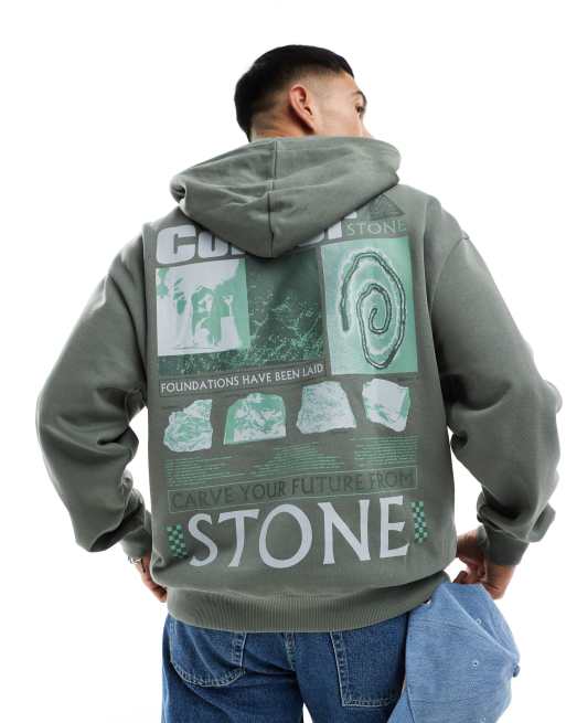 Sudadera verde extragrande con capucha y estampado de naturaleza en la espalda de ASOS DESIGN