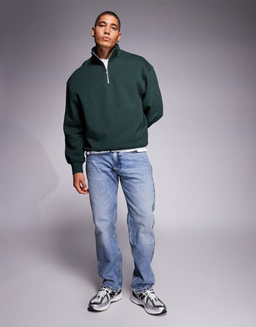 Sudadera verde extragrande con cremallera corta de tejido grueso de 400 g/m² premium de ASOS DESIGN, 2 de 5