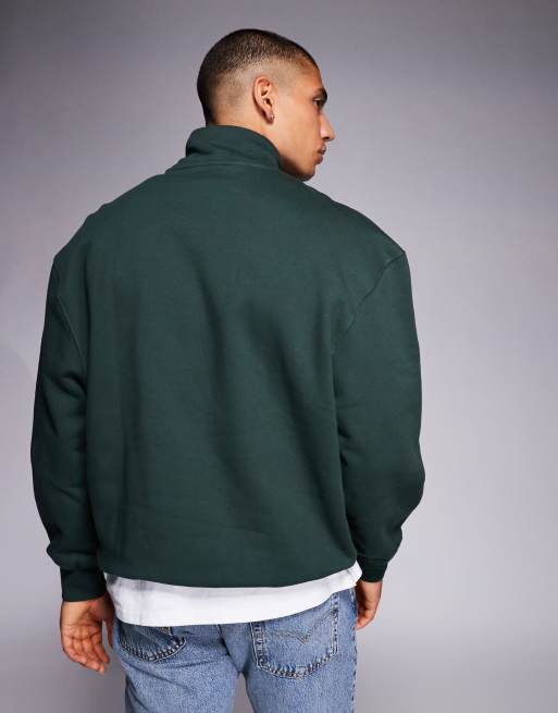 Sudadera verde extragrande con cremallera corta de tejido grueso de 400 g/m² premium de ASOS DESIGN, 3 de 5