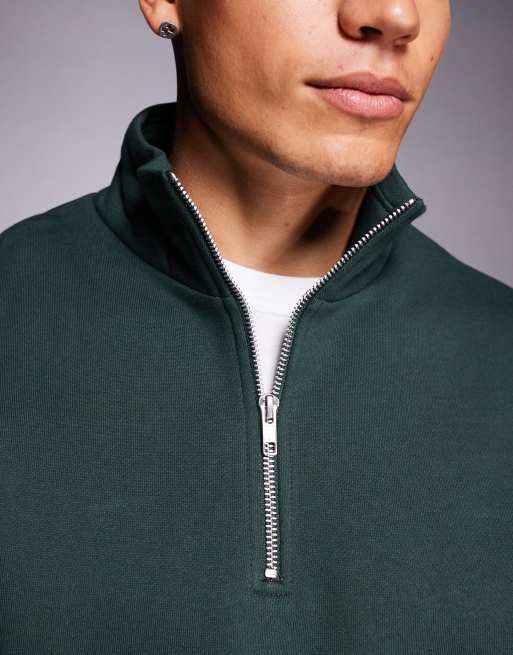 Sudadera verde extragrande con cremallera corta de tejido grueso de 400 g/m² premium de ASOS DESIGN, 5 de 5