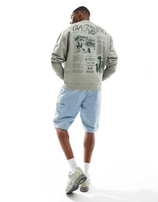 Sudadera verde extragrande con estampado de naturaleza en el pecho y la espalda de ASOS DESIGN