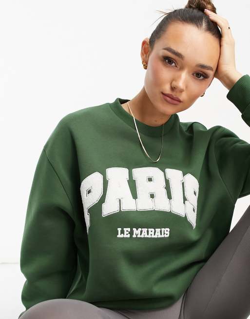 Sudadera verde extragrande con estampado gráfico 