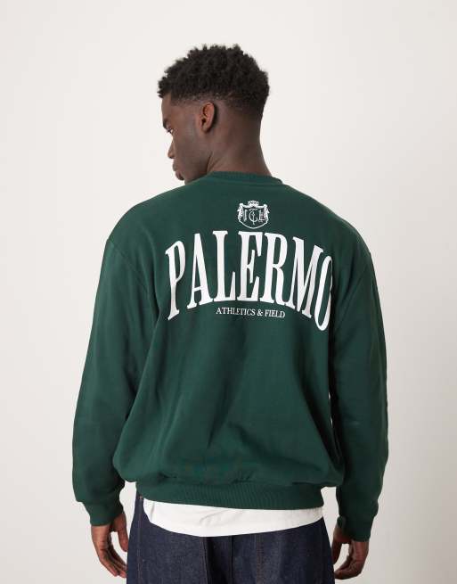 Sudadera verde extragrande con estampado 