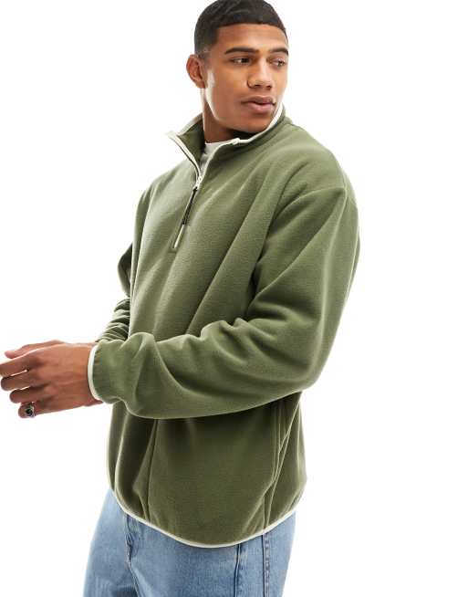 Sudadera verde extragrande con media cremallera de forro polar de