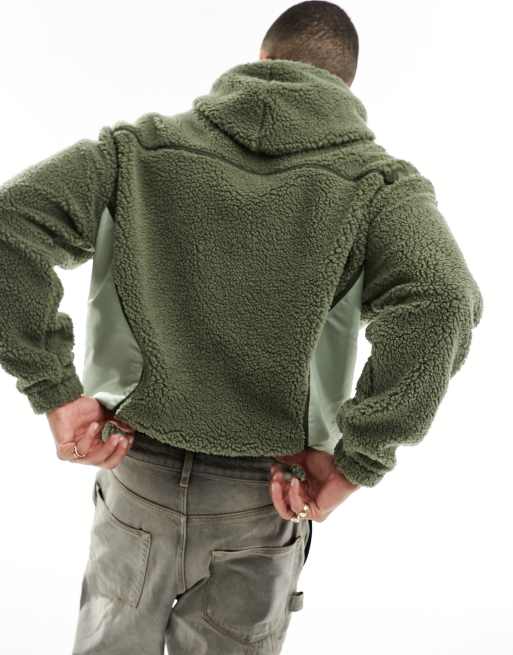 Sudadera verde extragrande de borreguito con capucha y detalle de bolsillo de nailon de ASOS DESIGN, 2 de 4