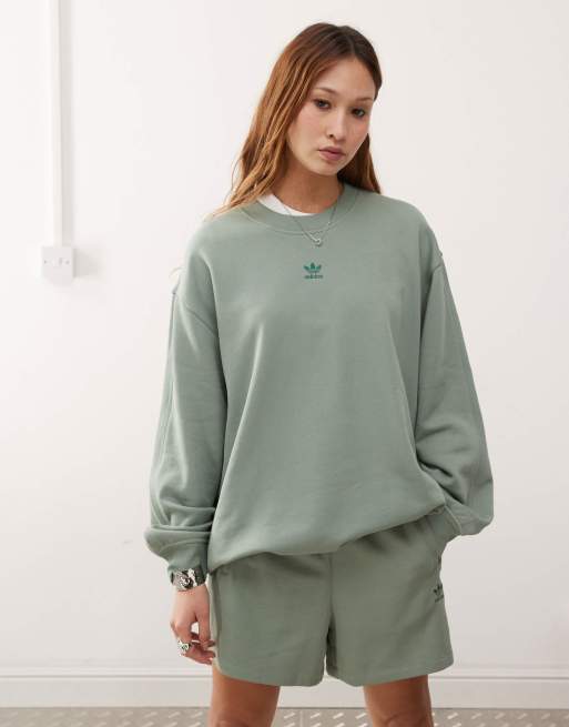 Sudadera verde extragrande de felpa rizada Essentials de adidas Originals
