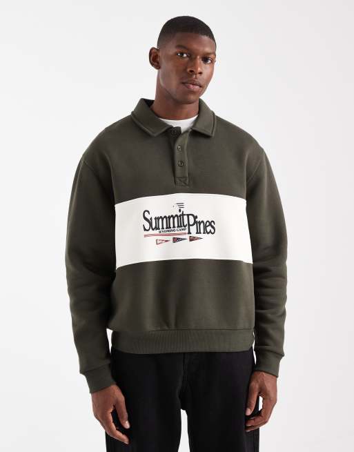Sudadera verde extragrande estilo polo de rugby con diseño color block y estampado de ASOS DESIGN