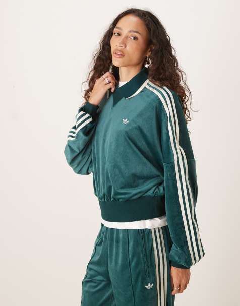 Sudadera verde hiedra aurora de terciopelo en relieve de adidas Originals x Liberty London - view 1