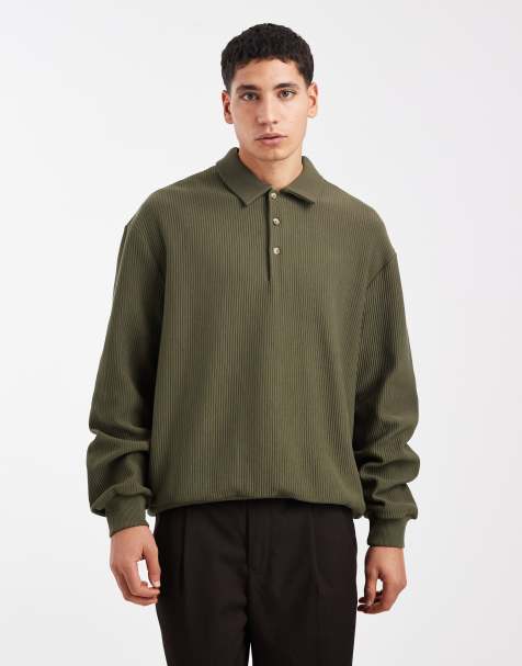 Sudadera verde holgada con cuello tipo polo de canalé de ASOS DESIGN - view 1