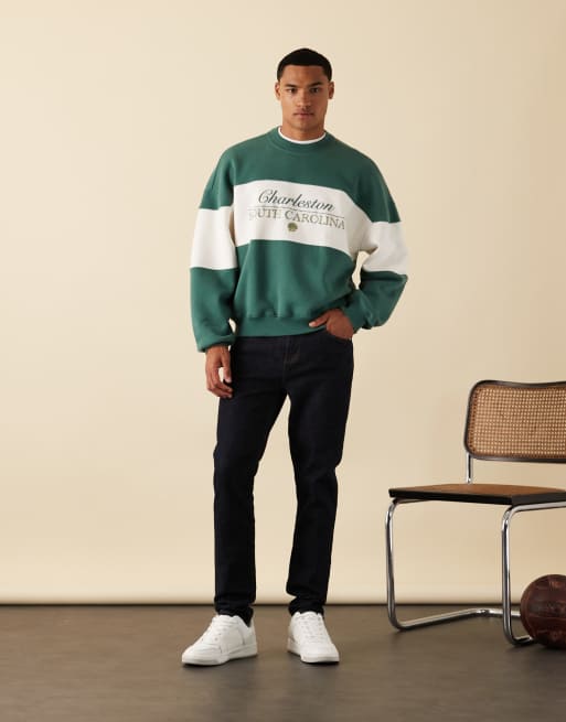 Sudadera verde holgada con estampado gráfico en el pecho de Hollister, 2 de 5