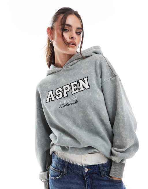 Sudadera verde lavado con capucha y estampado de Threadbare Ski