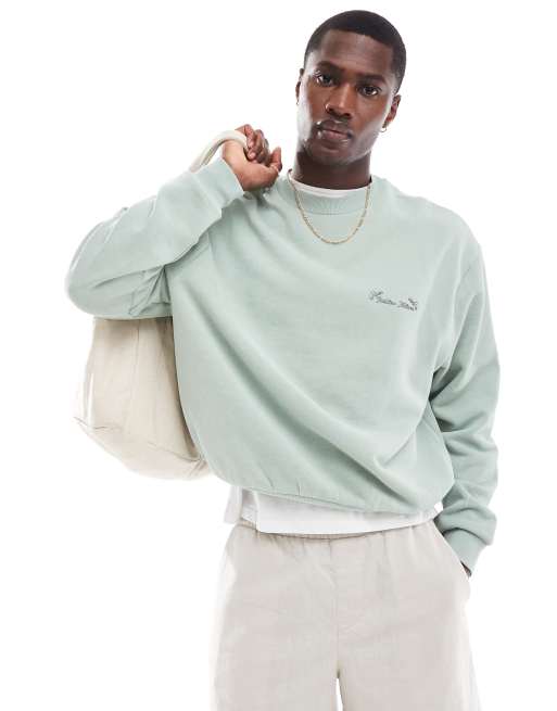 Sudadera verde lavado de corte cuadrado con estampado de flores de ASOS DESIGN, 3 de 4
