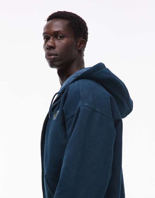 Sudadera verde lavado extragrande con capucha y cremallera Vista de Carhartt WIP, 4 de 5