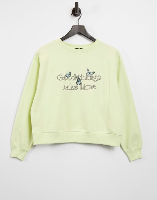Sudadera verde lima con eslogan Good Things de New Look