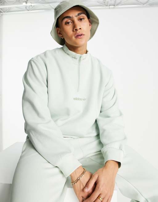 Sudadera verde lino con parche en la manga y cremallera corta premium Trefoil Linear de adidas Originals
