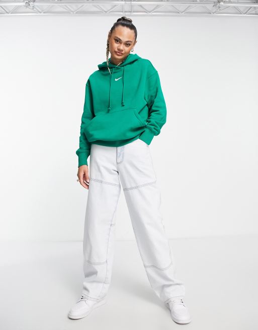 Sudadera verde malaquita extragrande unisex con capucha y logo pequeño sin cierres de Nike, 2 de 4
