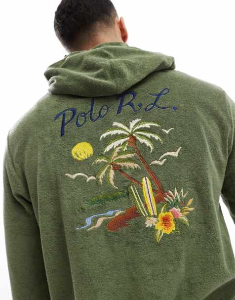 Sudadera verde medio con capucha y bordado en la espalda de tejido de rizo ligero de algodón de Polo Ralph Lauren - view 1
