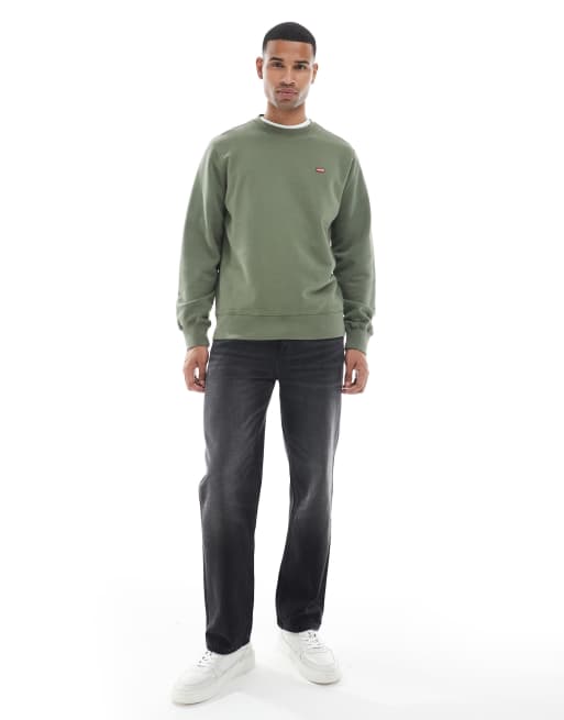Sudadera verde medio con cuello redondo y logo de alas de murciélago de felpa rizada Original de Levi's, 2 de 5