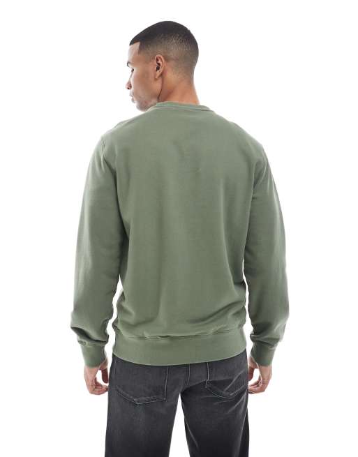 Sudadera verde medio con cuello redondo y logo de alas de murciélago de felpa rizada Original de Levi's, 3 de 5