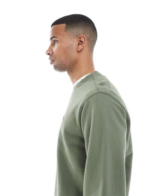 Sudadera verde medio con cuello redondo y logo de alas de murciélago de felpa rizada Original de Levi's, 4 de 5