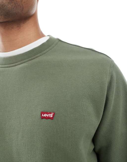 Sudadera verde medio con cuello redondo y logo de alas de murciélago de felpa rizada Original de Levi's, 5 de 5