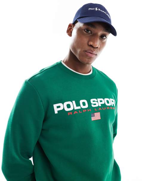 Sudadera verde medio con logo de bandera grande en el pecho de la colección cápsula Sport de Polo Ralph Lauren (parte de un conjunto) - view 1