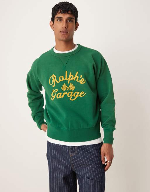 Sudadera verde medio de corte vintage con estampado 