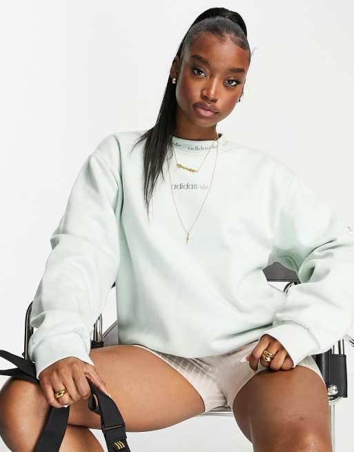 Sudadera verde menta pálido con logo lineal de trébol de adidas Originals