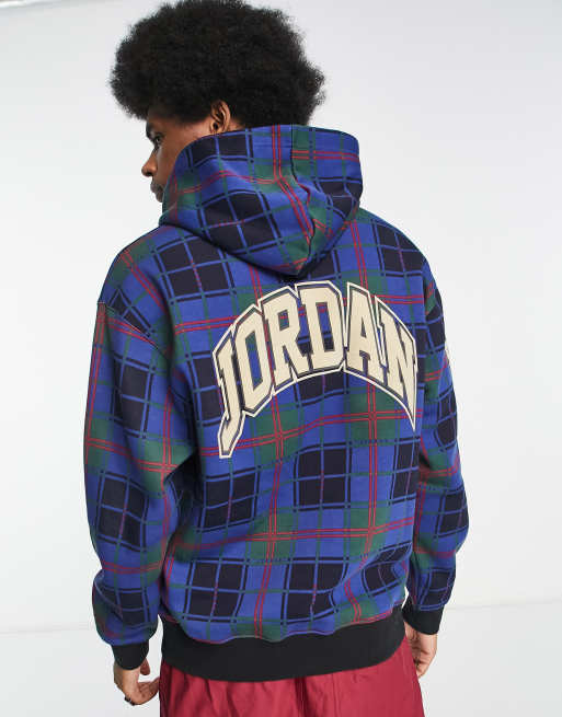 Sudadera verde noble a cuadros con capucha y bordado en la parte trasera de Jordan Essentials