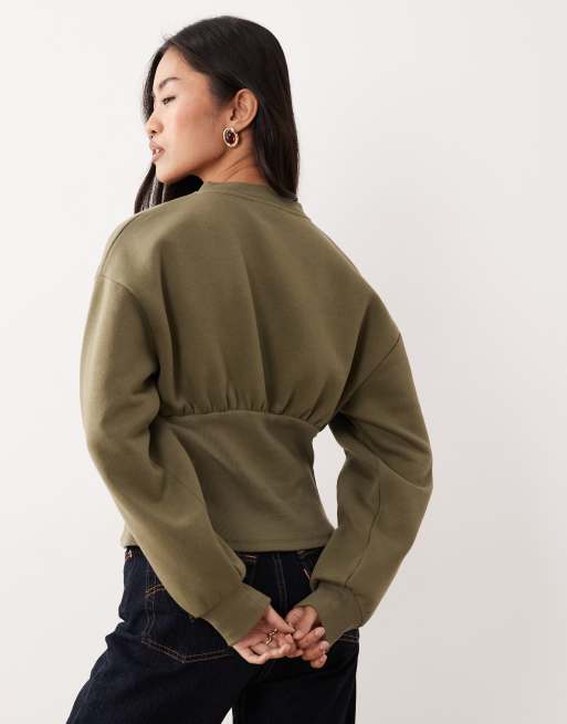 Sudadera verde oliva abotonada con detalle entallado e inserto acanalado de ASOS DESIGN, 3 de 4