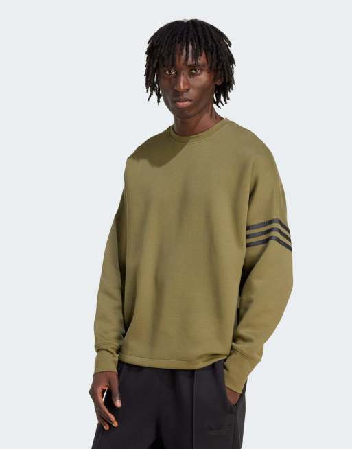 Sudadera verde oliva apagado extragrande de manga larga con cuello redondo Neuclassics de adidas Originals