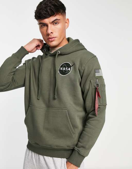 Sudadera verde oliva con capucha y estampado de transbordador