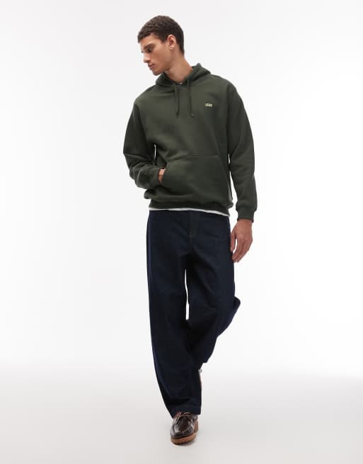 Sudadera verde oliva oscuro de corte suelto con capucha y logo en la parte izquierda del pecho de Vans, 2 de 5
