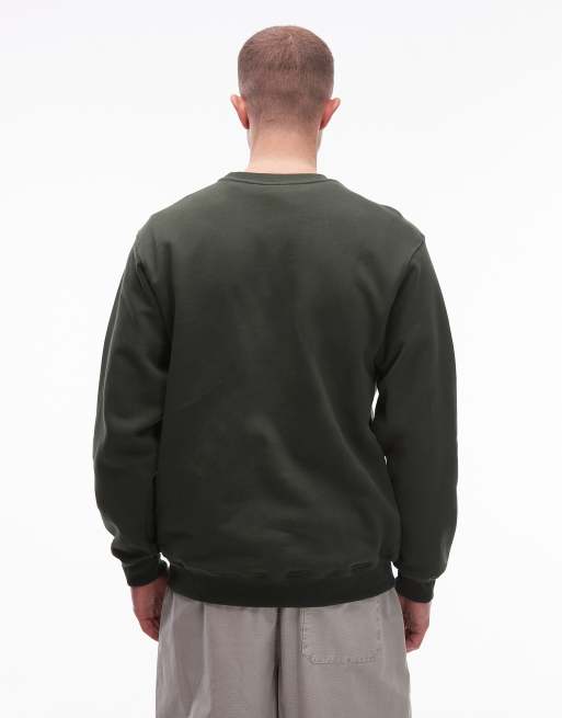 Sudadera verde oliva oscuro de corte suelto con logo en la parte izquierda del pecho de Vans, 3 de 5