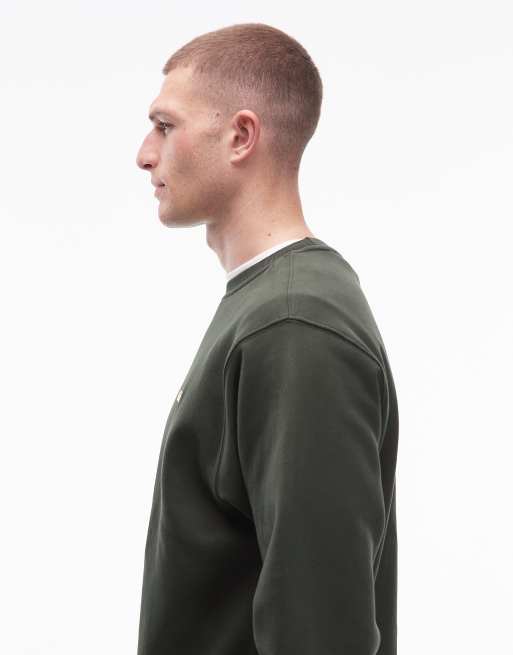 Sudadera verde oliva oscuro de corte suelto con logo en la parte izquierda del pecho de Vans, 4 de 5