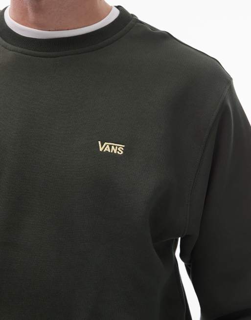 Sudadera verde oliva oscuro de corte suelto con logo en la parte izquierda del pecho de Vans, 5 de 5