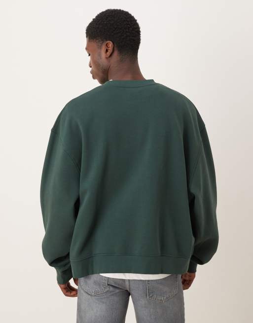Sudadera verde oscuro básica de corte cuadrado holgado Essentials de ASOS DESIGN, 3 de 5