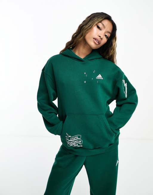 Sudadera verde oscuro con capucha de adidas Sportswear