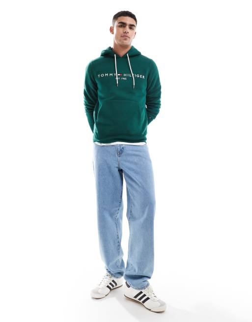 Sudadera verde oscuro con capucha y logo de Tommy Hilfiger, 3 de 4